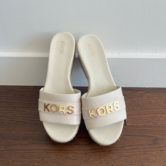 Michael Kors Brady white leather platform wedge espadrille slides - Picture 8 of 9